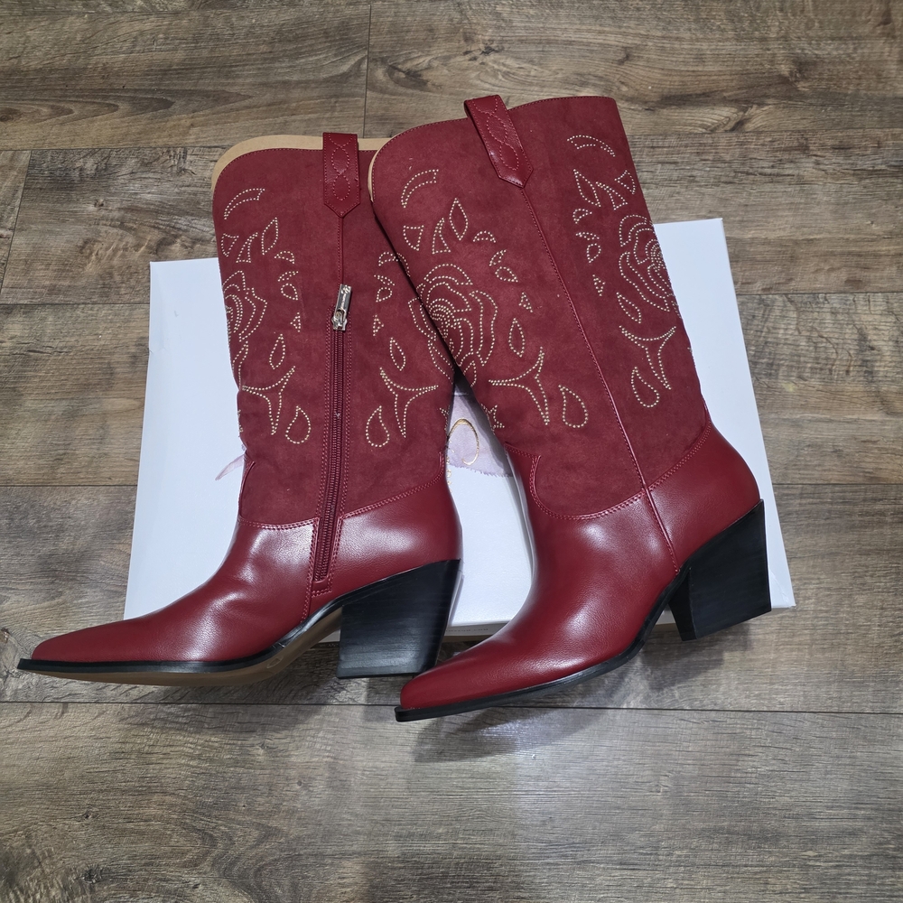 Jessica Simpson Zodra Red Embroidered Western Women's Size 8.5 Wide Boots - Picture 13 of 14